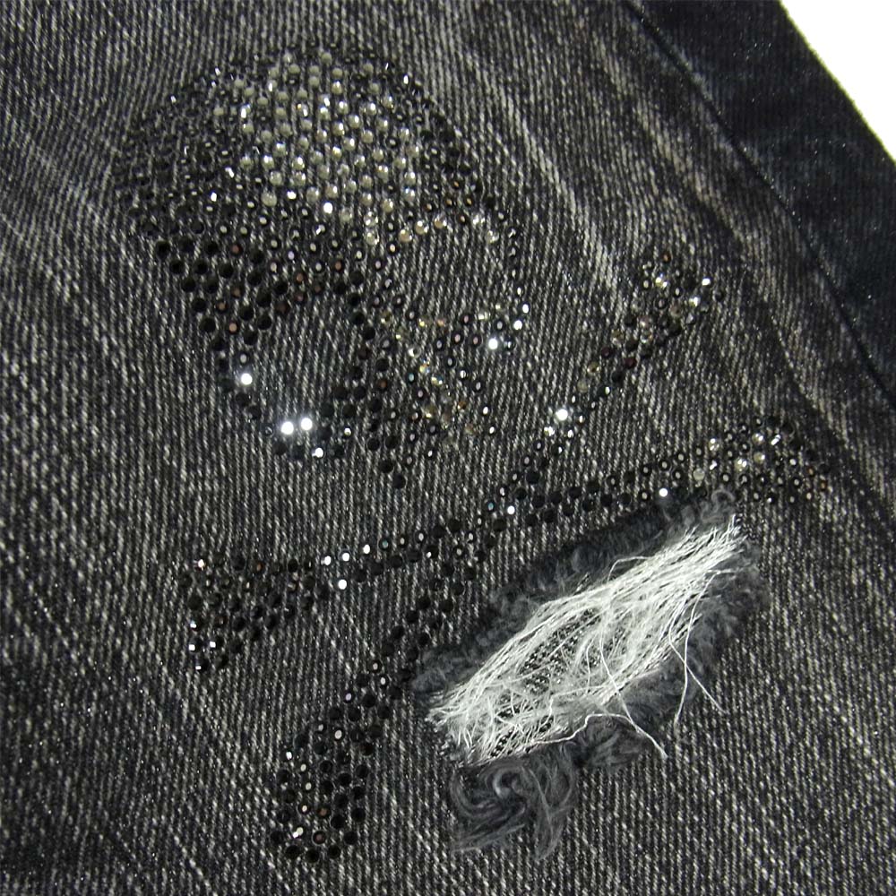 ROEN ロエン × BOBSON ボブソン 銀糸 スワロ スカル ダメージ デニムパンツ ブラック系 30【中古】