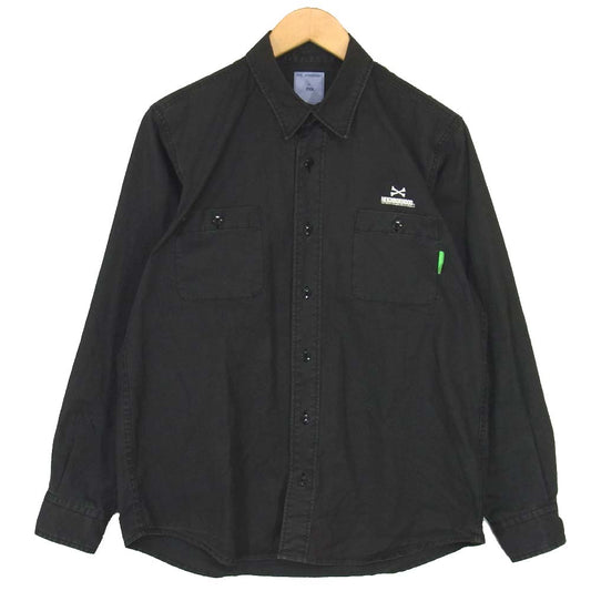 NEIGHBORHOOD ネイバーフッド ストーンウォッシュ加工 ロゴ クロスボーン シャツ チャコール系 S【中古】