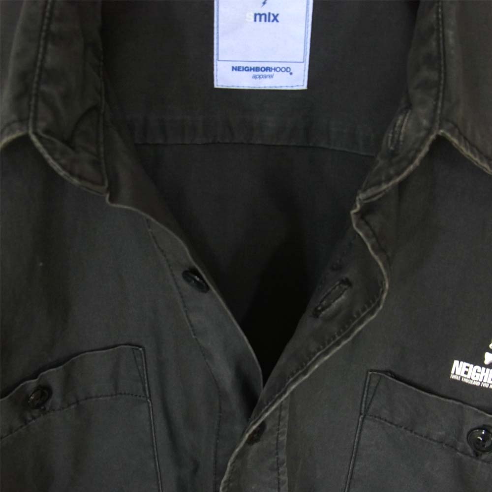 NEIGHBORHOOD ネイバーフッド ストーンウォッシュ加工 ロゴ クロスボーン シャツ チャコール系 S【中古】