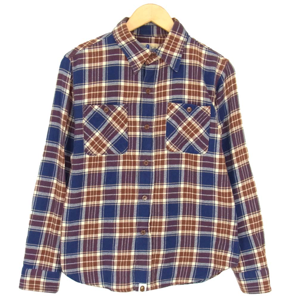 A BATHING APE アベイシングエイプ チェック 長袖 ネルシャツ ブラウン系 S【中古】