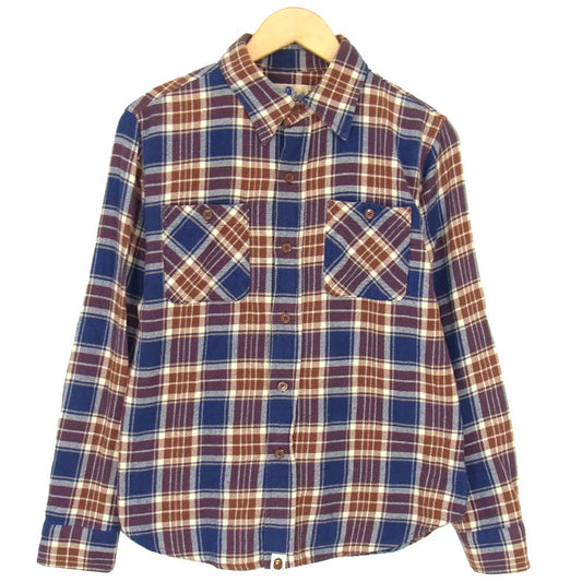 A BATHING APE アベイシングエイプ チェック 長袖 ネルシャツ ブラウン系 S【中古】