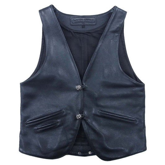 CHROME HEARTS クロムハーツ（原本無） クロスボールボタン レザー ベスト ブラック系 L【中古】