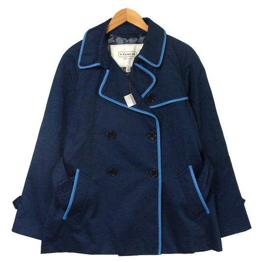 COACH コーチ F84237 Short Leather Trim Trench Coat ショート トレンチ コート ネイビー系 L【中古】