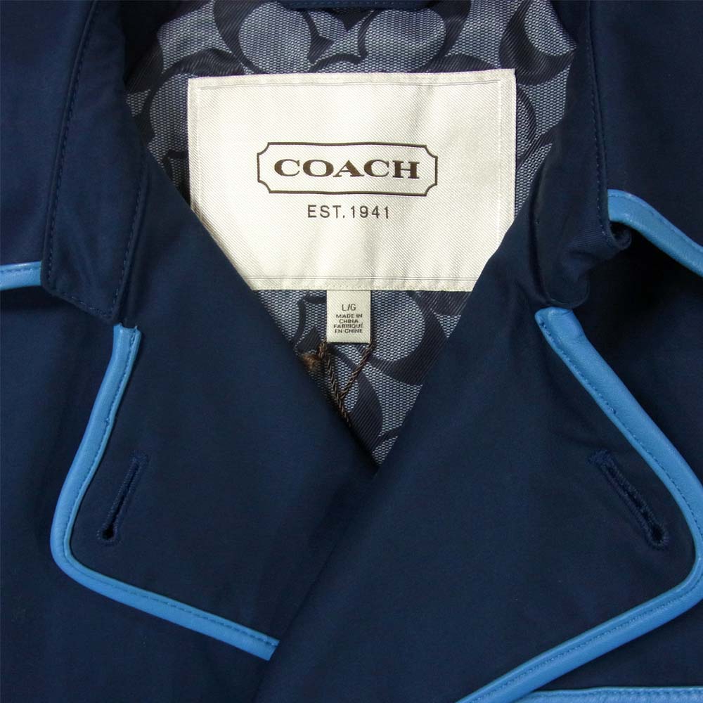 COACH コーチ F84237 Short Leather Trim Trench Coat ショート トレンチ コート ネイビー系 L【中古】