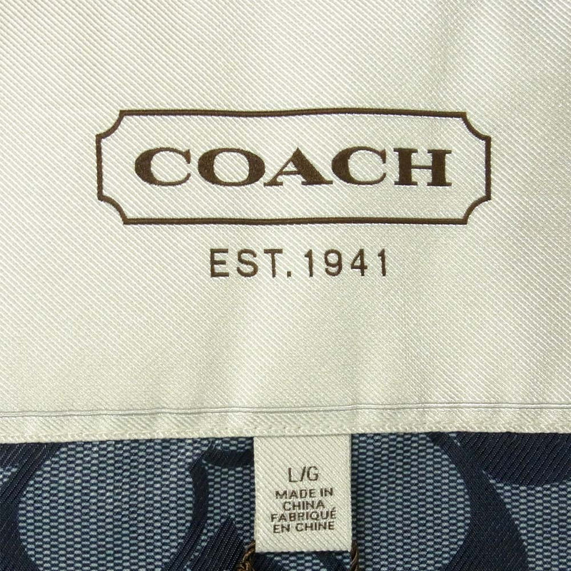 COACH コーチ F84237 Short Leather Trim Trench Coat ショート トレンチ コート ネイビー系 L【中古】