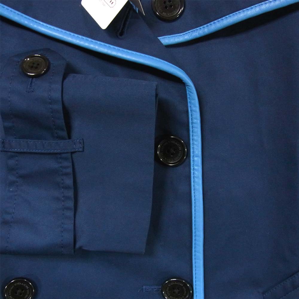 COACH コーチ F84237 Short Leather Trim Trench Coat ショート トレンチ コート ネイビー系 L【中古】