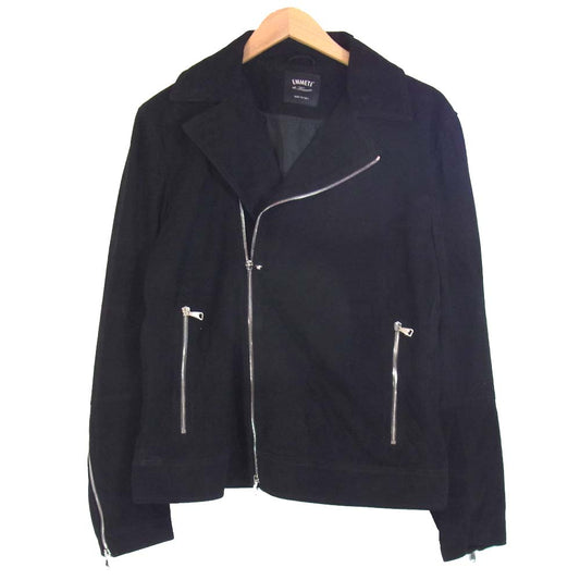 エンメティ HAMILTON ハミルトン ヌバック スエード レザー ダブル ライダース ジャケット ブラック系 48【美品】【中古】