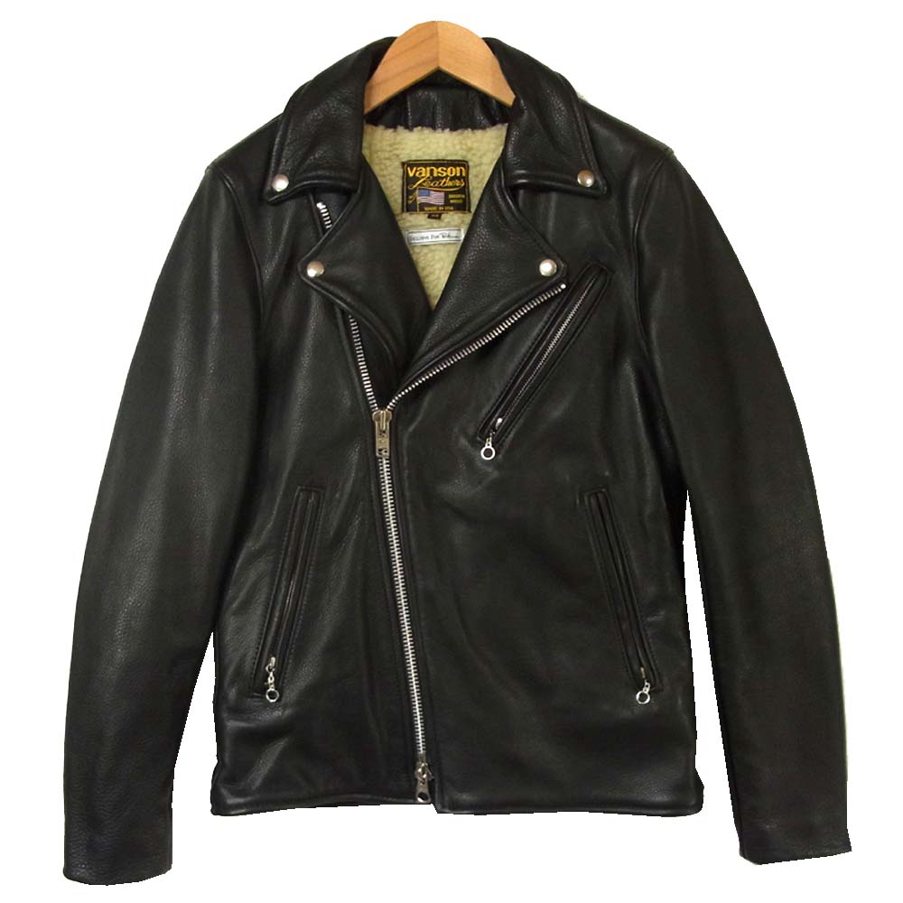 VANSON バンソン ロンハーマン RON HERMAN 裏ボア レザー ダブル ライダース ジャケット ブラック系 34【中古】