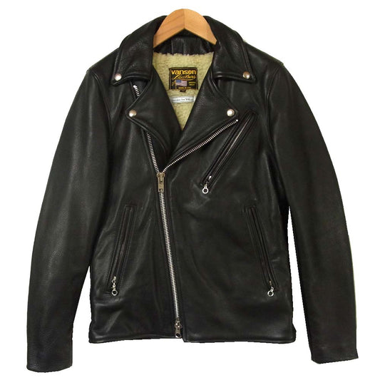 VANSON バンソン ロンハーマン RON HERMAN 裏ボア レザー ダブル ライダース ジャケット ブラック系 34【中古】