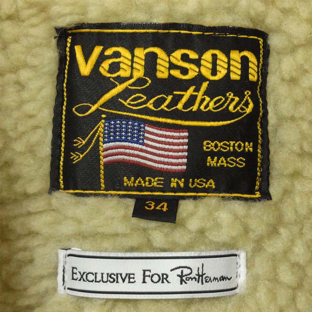 VANSON バンソン ロンハーマン RON HERMAN 裏ボア レザー ダブル ライダース ジャケット ブラック系 34【中古】