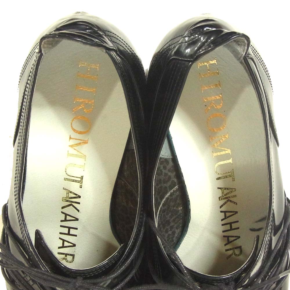 ヒロムタカハラ エナメル バターナイフ レオパード シューズ ブラック系 41【中古】