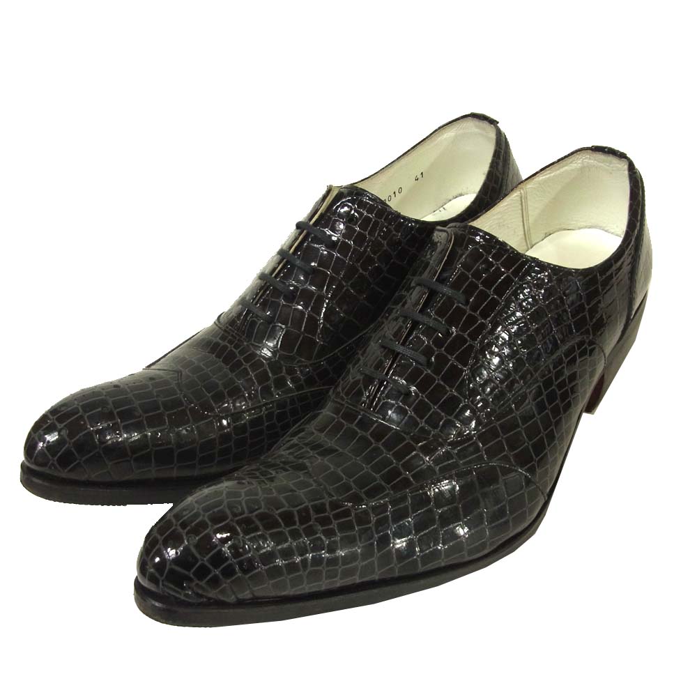 ヒロムタカハラ 99110010 型押し ウィングチップ シューズ 日本製 ブラック系 41【中古】