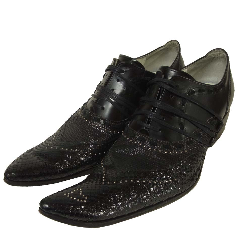 ヒロムタカハラ スネークスキン バターナイフ スタッズ シューズ ブラック系 41【中古】