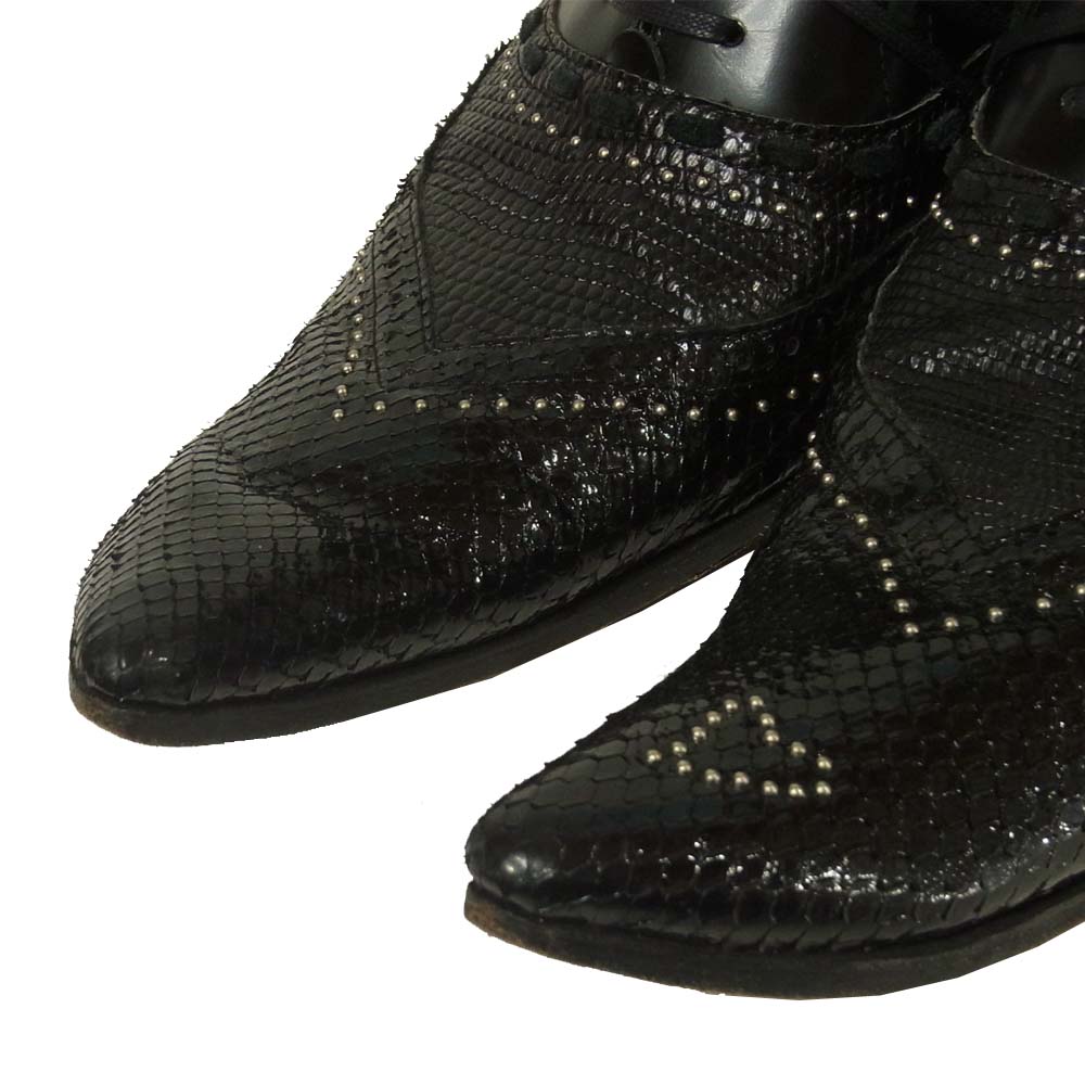 ヒロムタカハラ スネークスキン バターナイフ スタッズ シューズ ブラック系 41【中古】