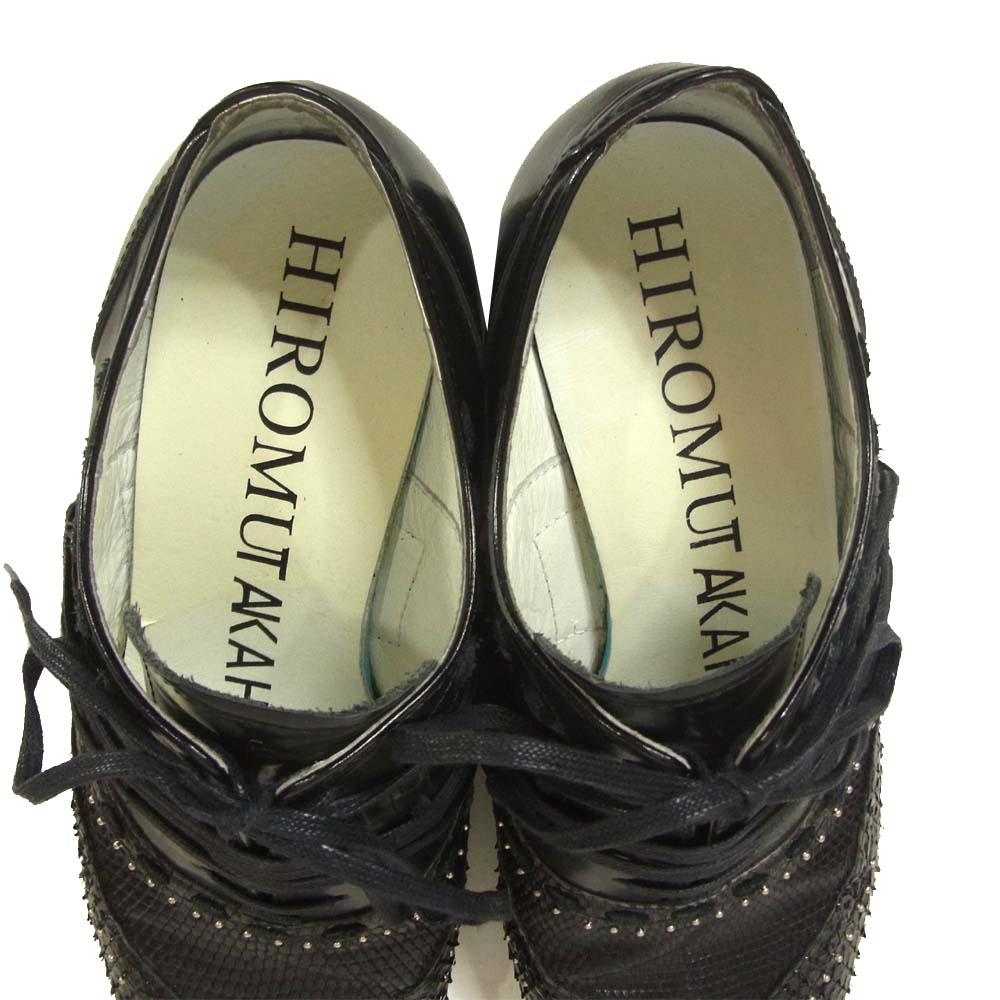 ヒロムタカハラ スネークスキン バターナイフ スタッズ シューズ ブラック系 41【中古】