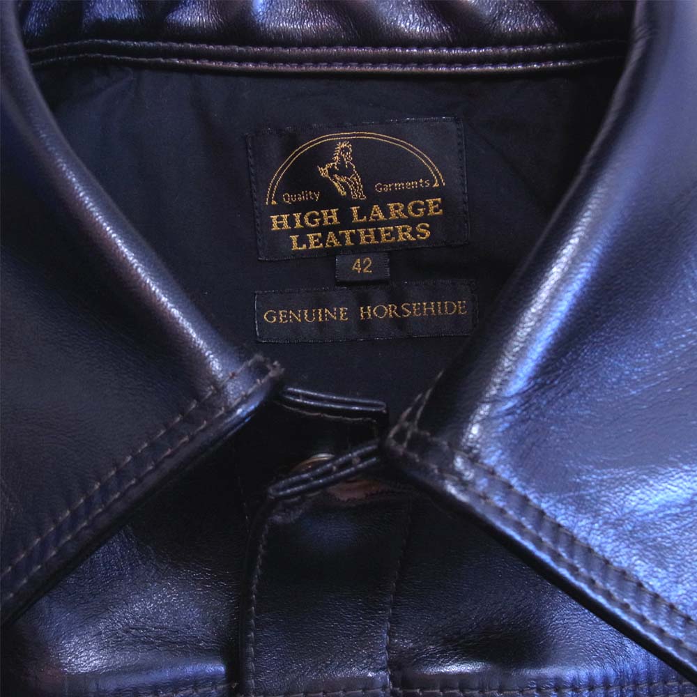 HIGH LARGE LEATHERS ハイラージレザー Guthrie ガスリー 1st 大戦 ホースハイド シンチバック レザー ジャケット ブラック系 42【極上美品】【中古】