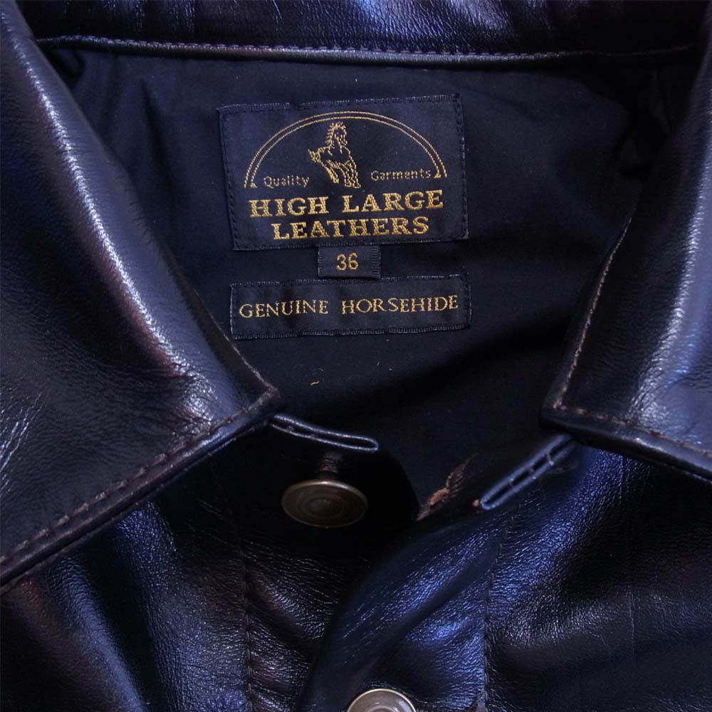 HIGH LARGE LEATHERS ハイラージレザー HJL14JK003 Broken Arrow ホースハイド 3rd レザー ジャケット ブラック系 36【新古品】【未使用】【中古】