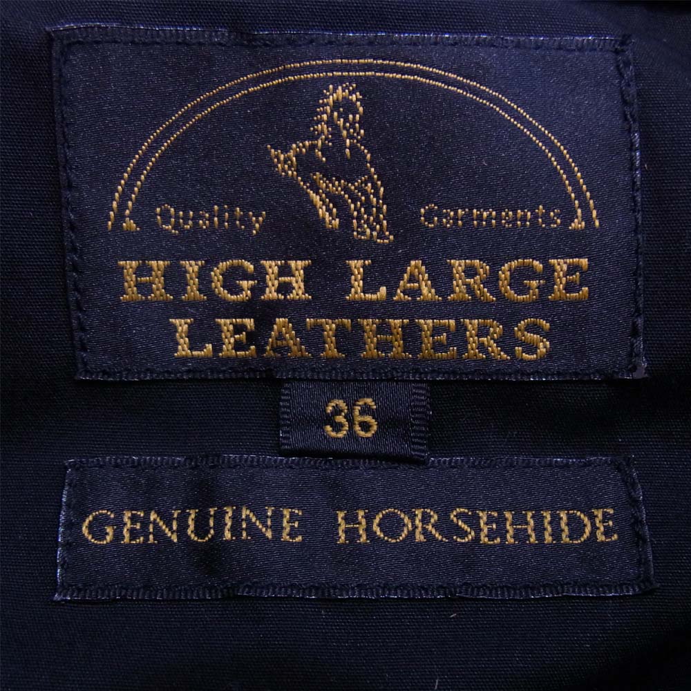 HIGH LARGE LEATHERS ハイラージレザー HJL14JK003 Broken Arrow ホースハイド 3rd レザー ジャケット ブラック系 36【新古品】【未使用】【中古】