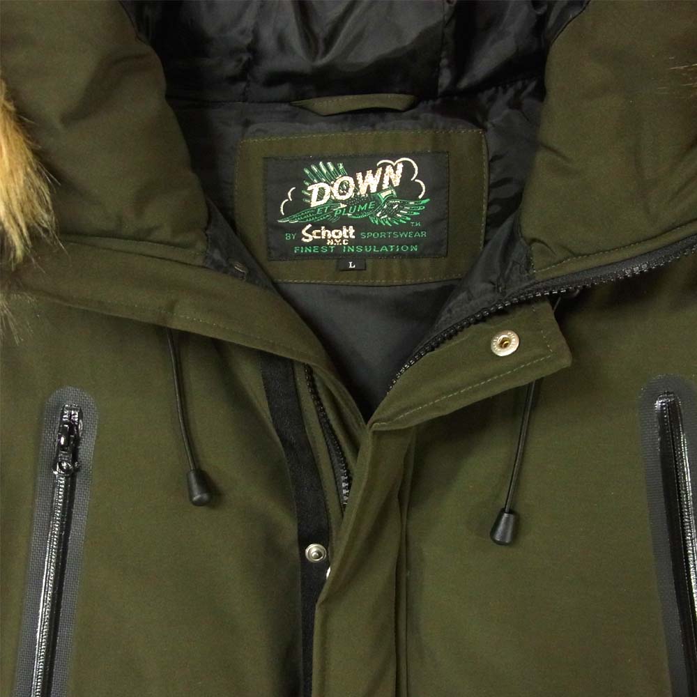 schott ショット 3152034 HOODED DOWN JACKET フーデッド ダウン ジャケット カーキ系 L【中古】