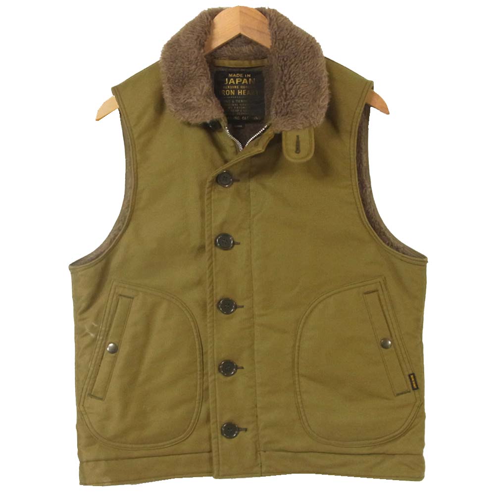 IRON HEART アイアンハート N-1 TYPE DECK VEST ウール アルパカ ボア デッキベスト カーキ系 L【中古】