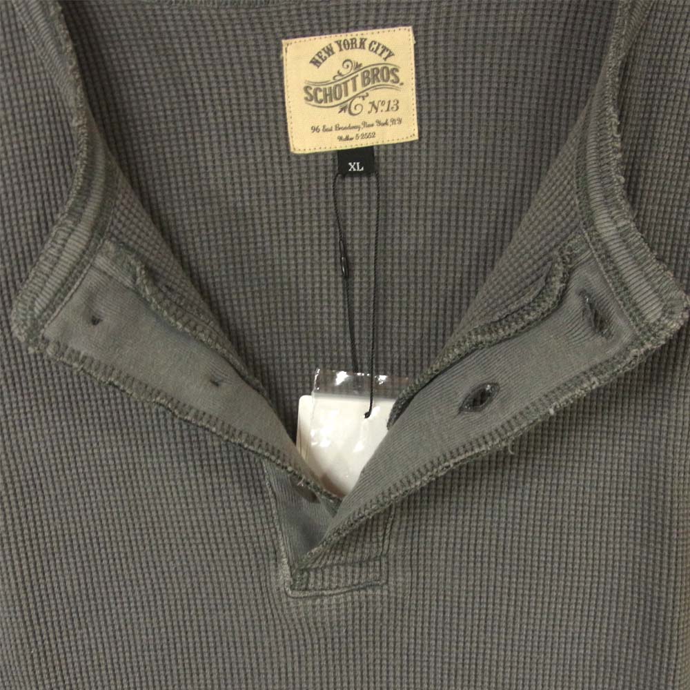 schott ショット 3183076 サーマル ヘンリーネック 長袖 Ｔシャツ グレー系 XL【新古品】【未使用】【中古】