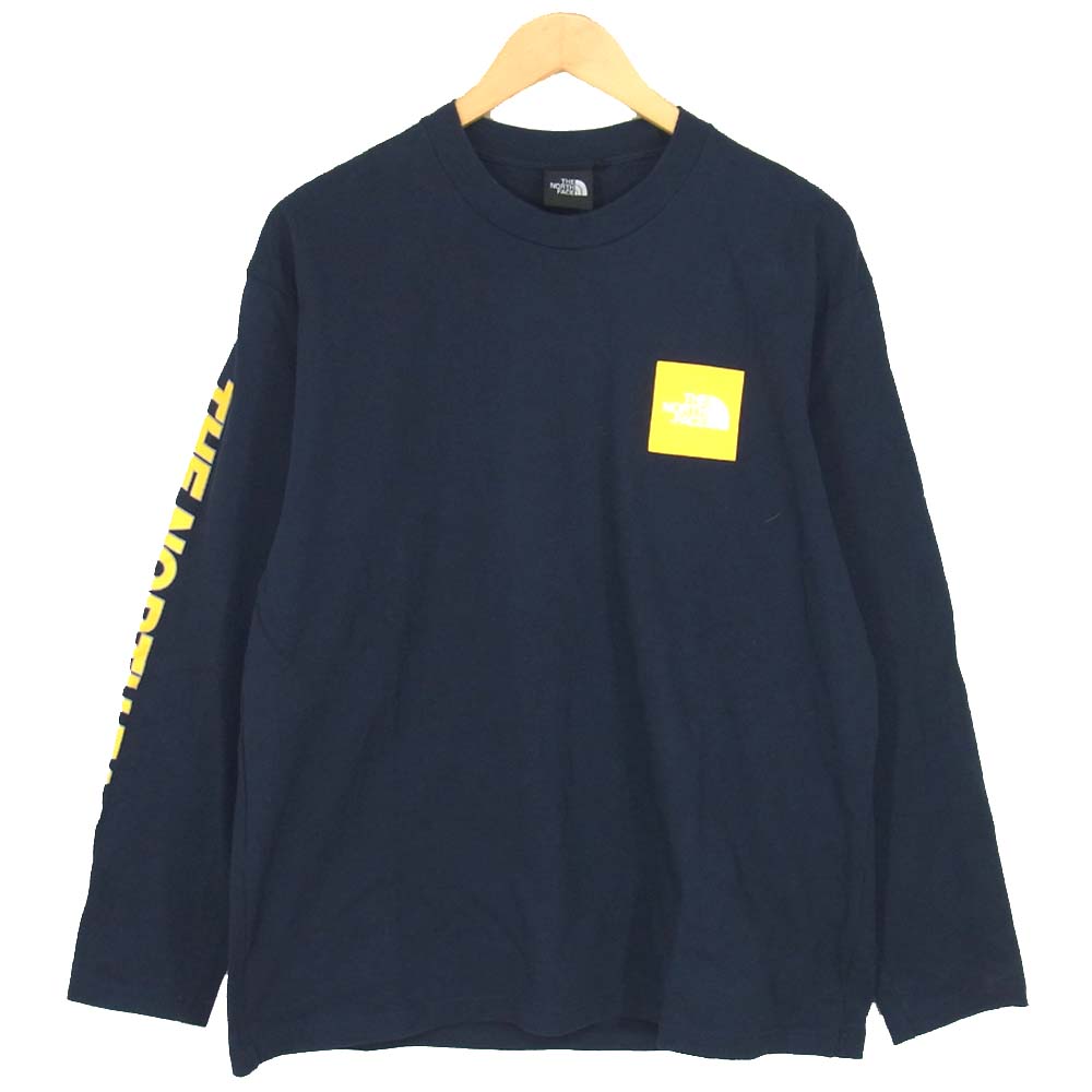 THE NORTH FACE ノースフェイス 19SS NT31951 L/S Square Logo Sleeve Tee スクエア ロゴ 長袖 Tシャツ ネイビー系 XL【中古】