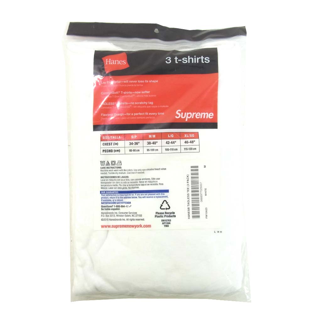 Supreme シュプリーム ヘインズ Hanes 3パック Tシャツ  ホワイト系 M【新古品】【未使用】【中古】