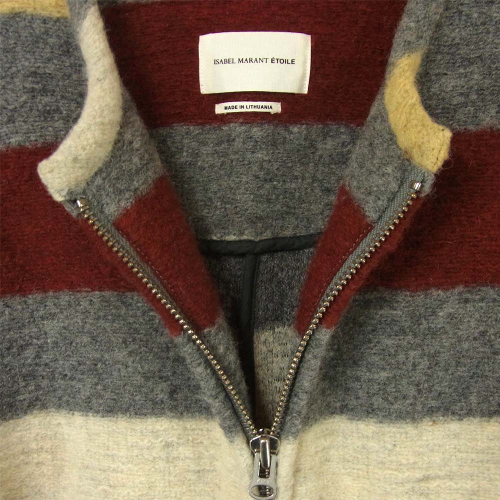 ISABEL MARANT イザベルマラン ETOILE ボーダー ノーカラー ジップ ジャケット リトアニア製 グレー系 36【美品】【中古】