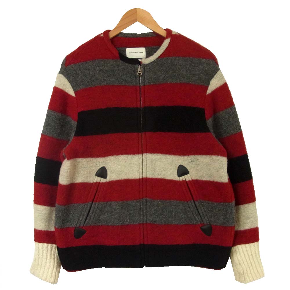 ISABEL MARANT イザベルマラン ETOILE ボーダー ノーカラー ジップ ジャケット リトアニア製 レッド系 36【美品】【中古】