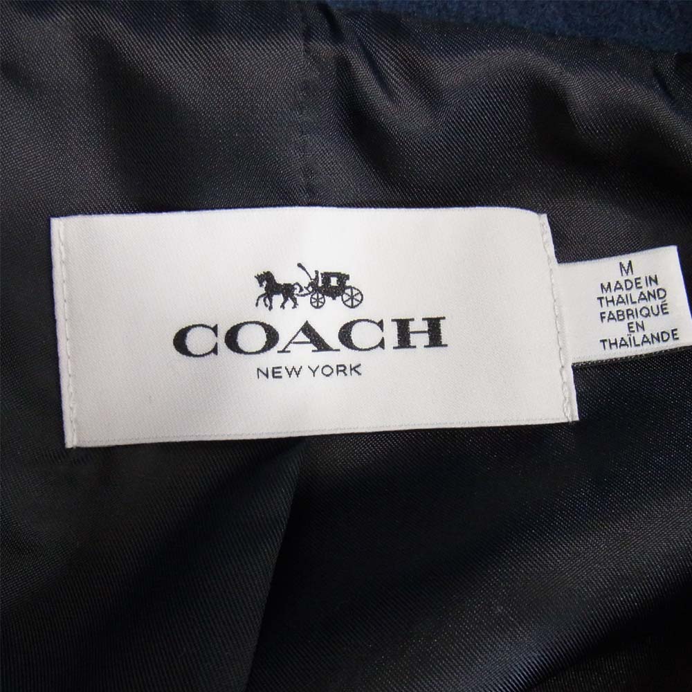 COACH コーチ F24299 袖レザー切替 ワッペン ウール スタジャン ネイビー系 M【美品】【中古】