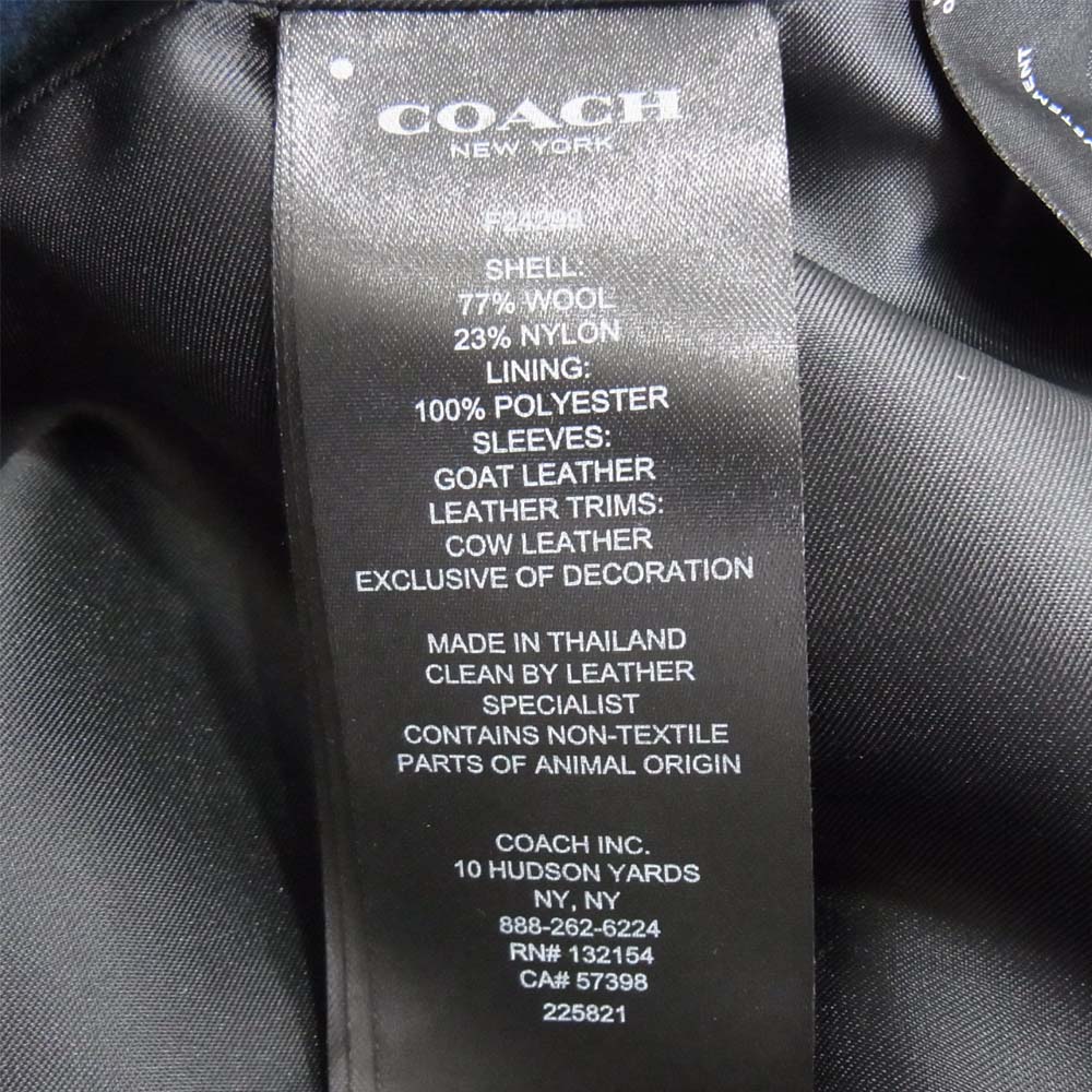 COACH コーチ F24299 袖レザー切替 ワッペン ウール スタジャン ネイビー系 M【美品】【中古】