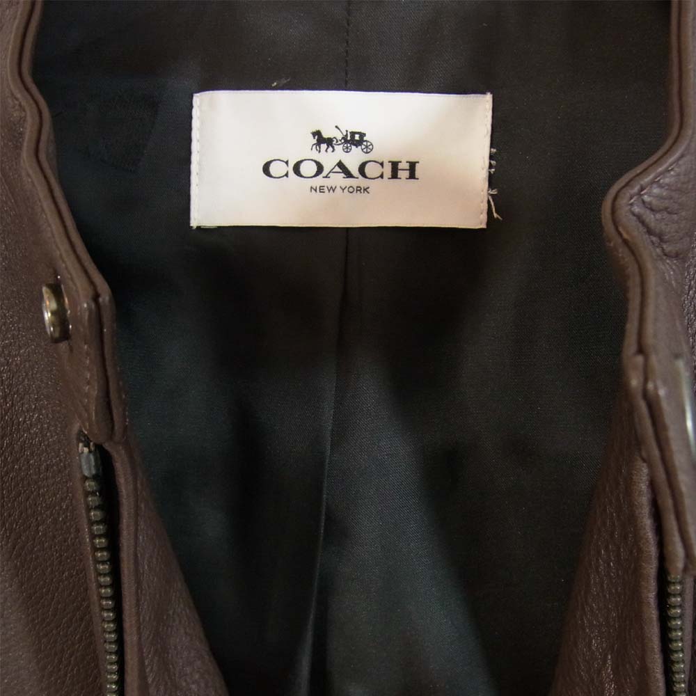 COACH コーチ F86594 牛革 カウレザー シングル ライダース ジャケット ブラウン系【美品】【中古】