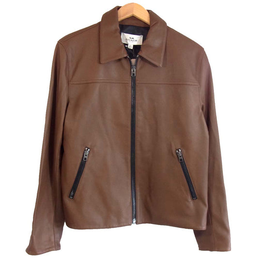 COACH コーチ F86591 国内正規品 羊革 ラムレザー ライダース ジャケット ブラウン系 M【新古品】【未使用】【中古】