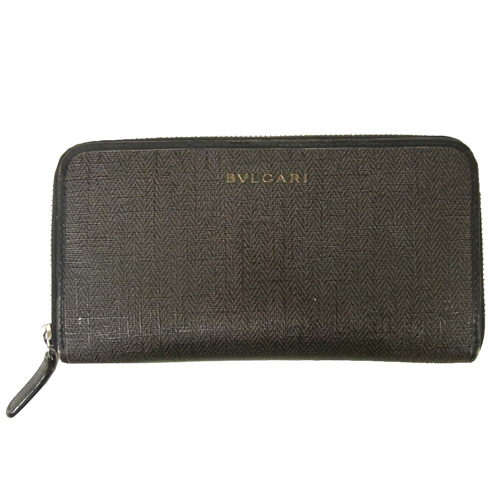 BVLGARI ブルガリ 32587 ウィークエンド ラウンドファスナー 長財布 イタリア製 グレー系 ブラック系【中古】