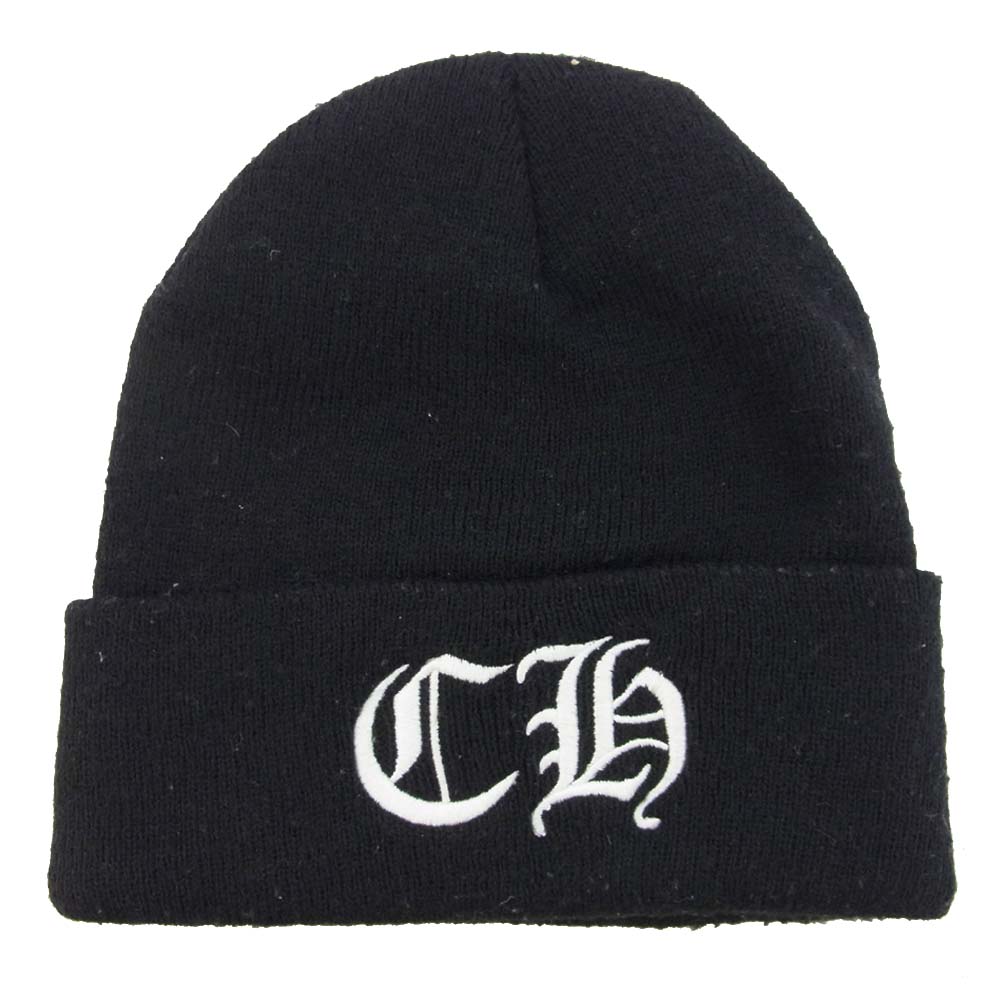 CHROME HEARTS クロムハーツ（原本無） CH ロゴ 刺繍 モノトーン ビーニー コットン ニットキャップ ブラック系【中古】