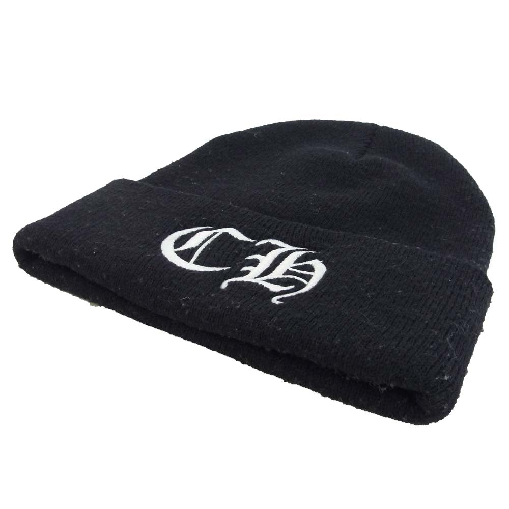 CHROME HEARTS クロムハーツ（原本無） CH ロゴ 刺繍 モノトーン ビーニー コットン ニットキャップ ブラック系【中古】