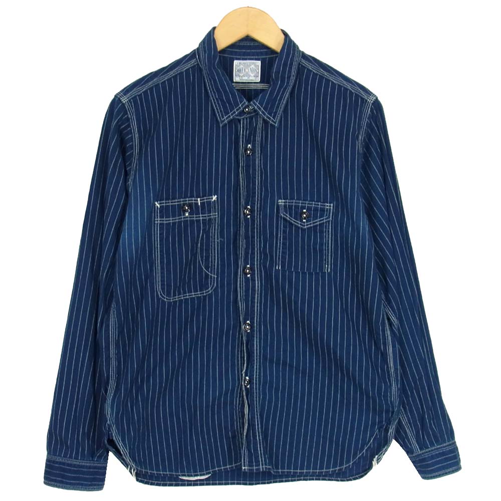 The REAL McCOY'S ザリアルマッコイズ JOE McCOY ジョー マッコイ 8HOUR UNION ウォバッシュ ストライプワーク 長袖シャツ インディゴブルー系 16【中古】