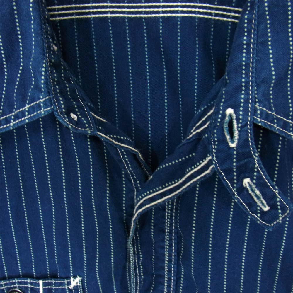 The REAL McCOY'S ザリアルマッコイズ JOE McCOY ジョー マッコイ 8HOUR UNION ウォバッシュ ストライプワーク 長袖シャツ インディゴブルー系 16【中古】