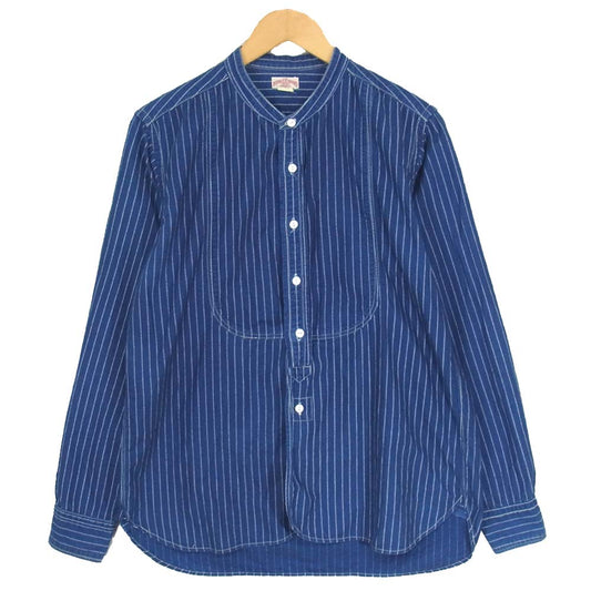 The REAL McCOY'S ザリアルマッコイズ DOUBLE DIAMOND ダブルダイヤモンド ウォバッシュ ストライプ ノーカラー シャツ インディゴブルー系 16【中古】