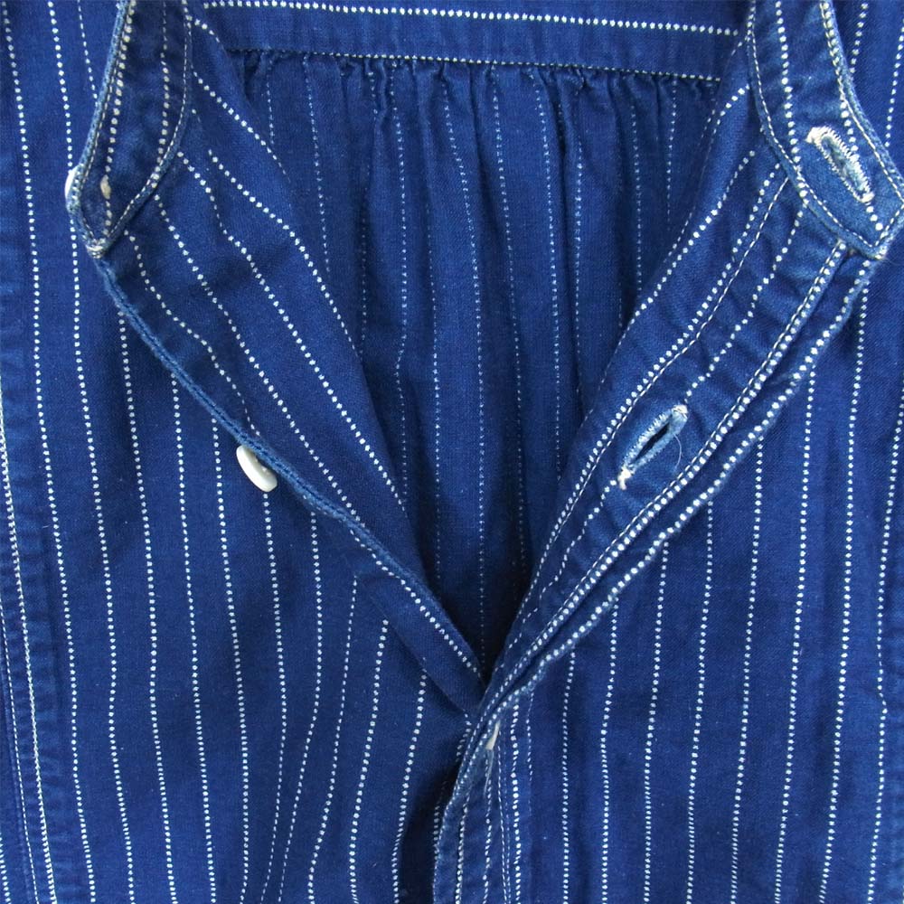 The REAL McCOY'S ザリアルマッコイズ DOUBLE DIAMOND ダブルダイヤモンド ウォバッシュ ストライプ ノーカラー シャツ インディゴブルー系 16【中古】