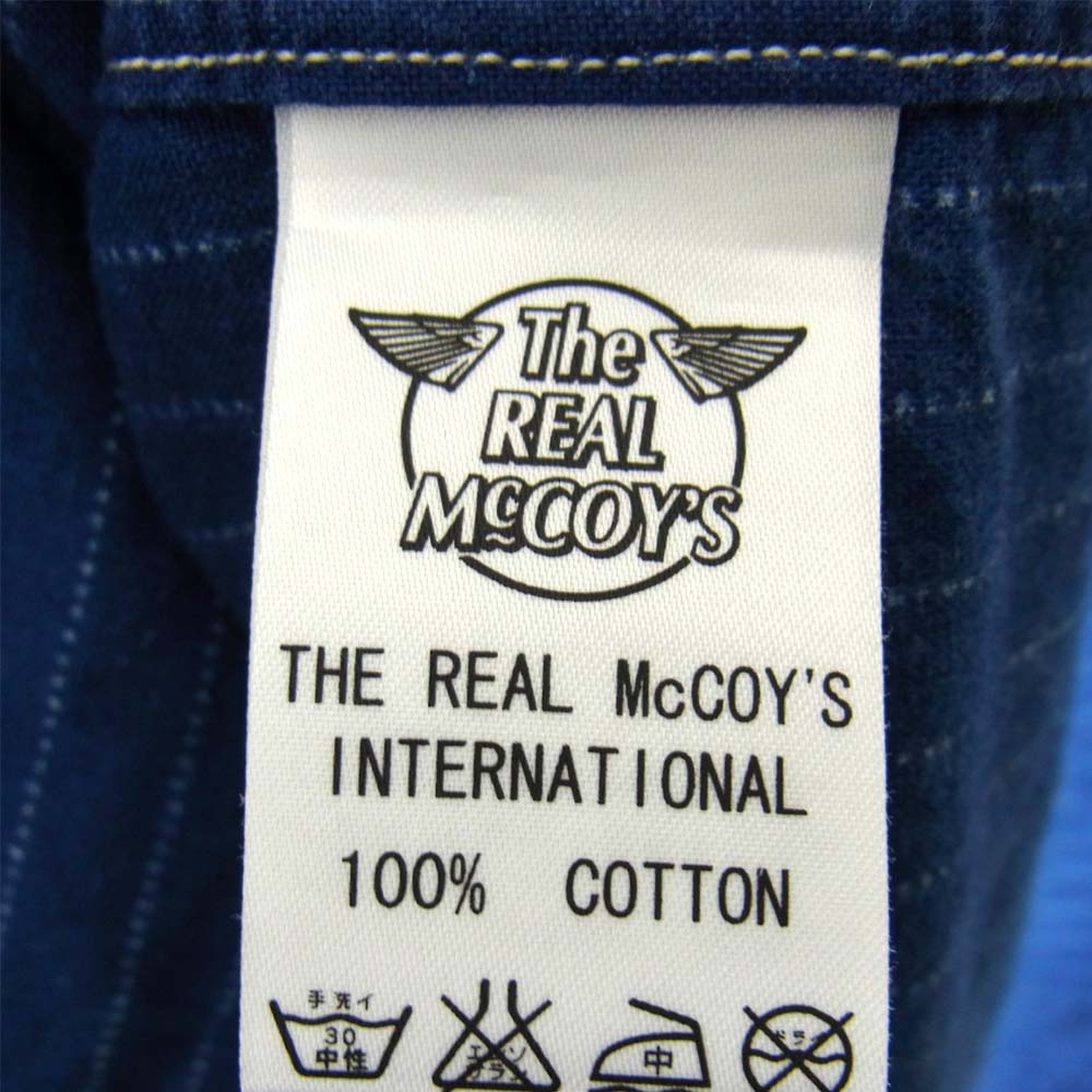 The REAL McCOY'S ザリアルマッコイズ DOUBLE DIAMOND ダブルダイヤモンド ウォバッシュ ストライプ ノーカラー シャツ インディゴブルー系 16【中古】