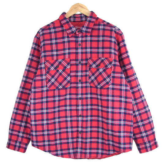 Supreme シュプリーム quilted arc logo flannel shirt アーチロゴ キルテッド フランネル 中綿 キルティング チェックシャツ レッド系 L【極上美品】【中古】
