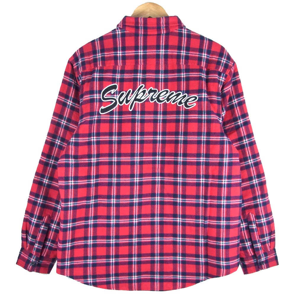 Supreme シュプリーム quilted arc logo flannel shirt アーチロゴ キルテッド フランネル 中綿 キルティング チェックシャツ レッド系 L【極上美品】【中古】