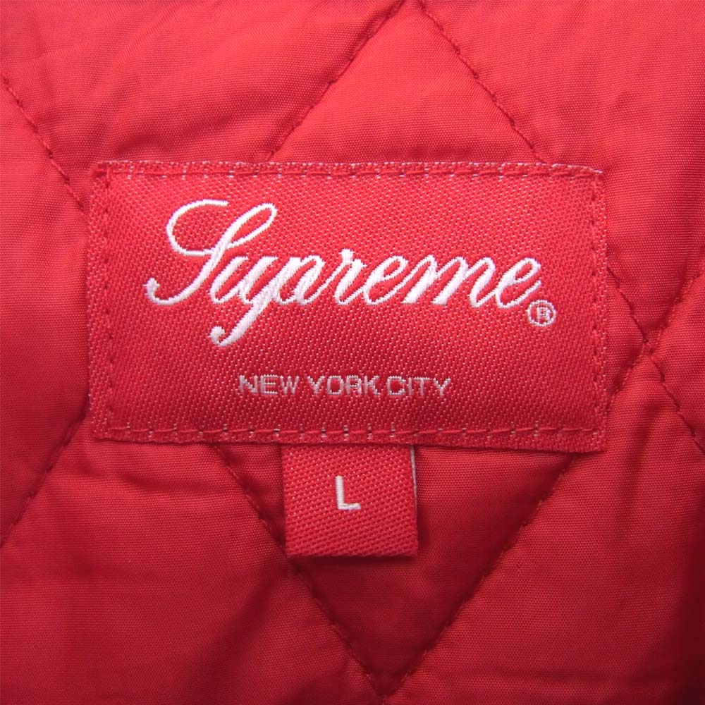 Supreme シュプリーム quilted arc logo flannel shirt アーチロゴ キルテッド フランネル 中綿 キルティング チェックシャツ レッド系 L【極上美品】【中古】