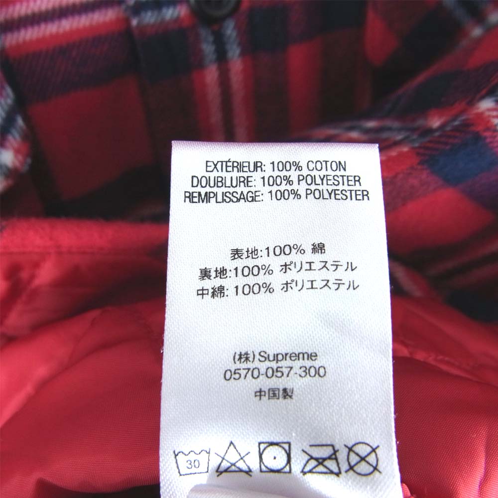 Supreme シュプリーム quilted arc logo flannel shirt アーチロゴ キルテッド フランネル 中綿 キルティング チェックシャツ レッド系 L【極上美品】【中古】
