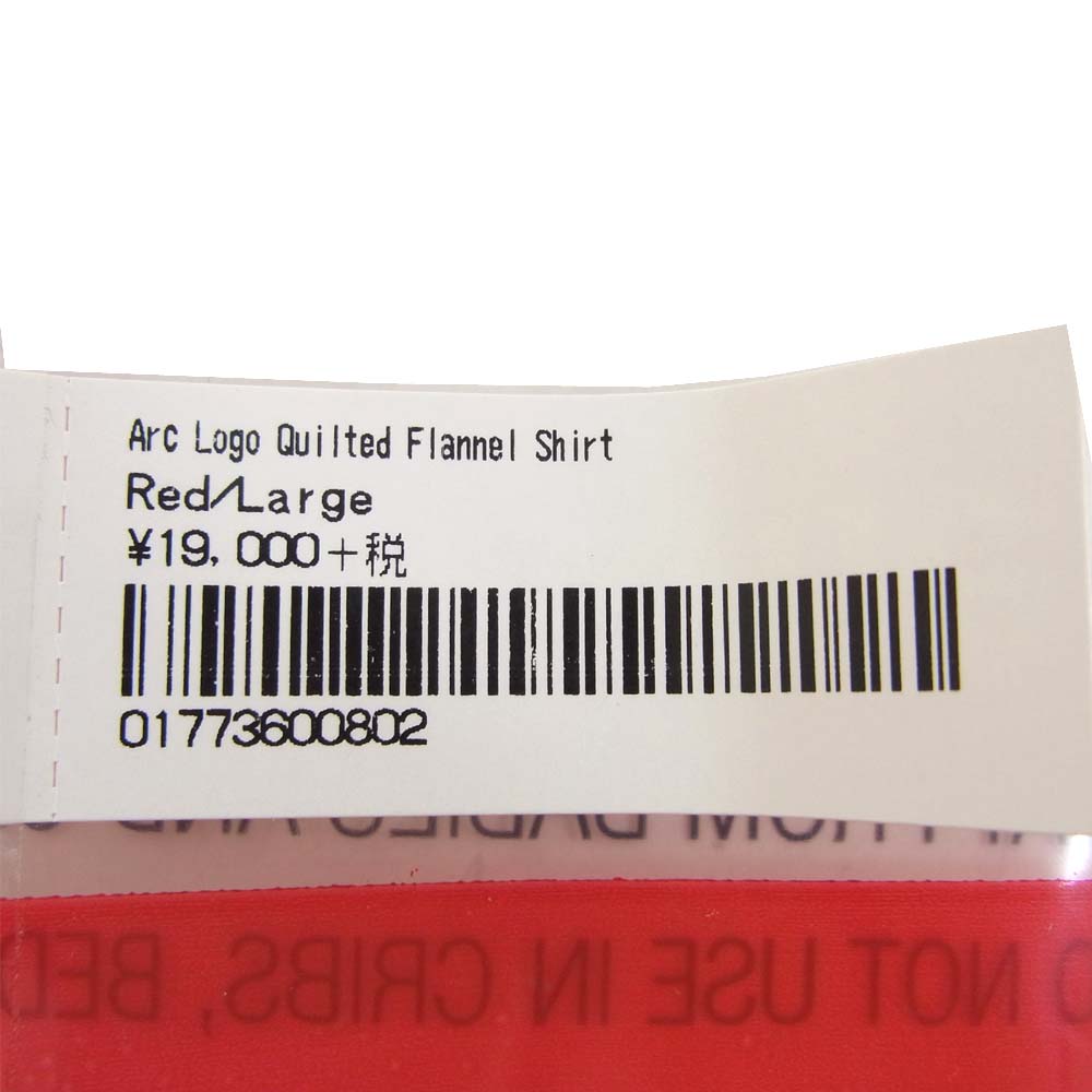 Supreme シュプリーム quilted arc logo flannel shirt アーチロゴ キルテッド フランネル 中綿 キルティング チェックシャツ レッド系 L【極上美品】【中古】