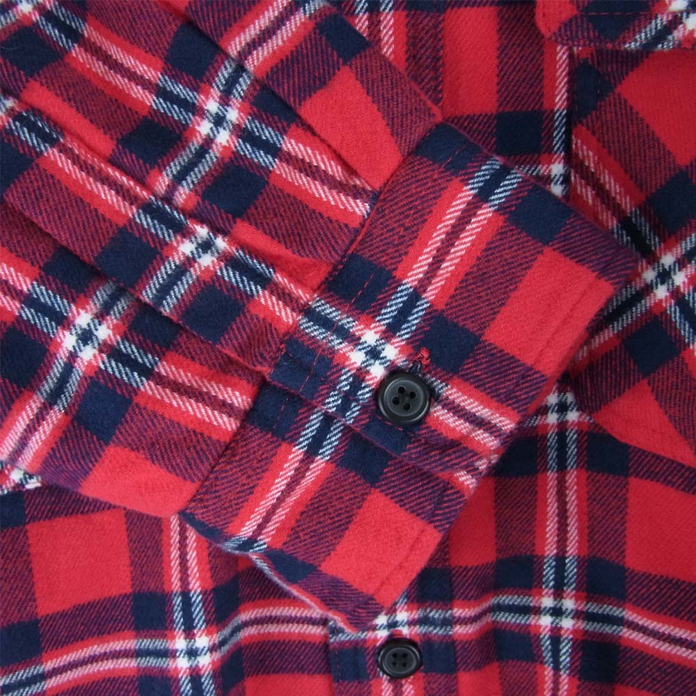 Supreme シュプリーム quilted arc logo flannel shirt アーチロゴ キルテッド フランネル 中綿 キルティング チェックシャツ レッド系 L【極上美品】【中古】