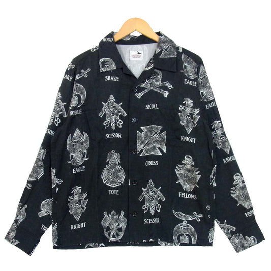 GANGSTERVILLE ギャングスタービル GSV-15-AW-26 SHAVING SHIRTS プリント 総柄 開襟 オープンカラー シャツ ブラック系 XL【中古】