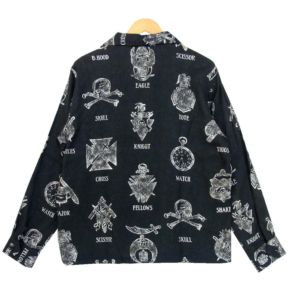GANGSTERVILLE ギャングスタービル GSV-15-AW-26 SHAVING SHIRTS プリント 総柄 開襟 オープンカラー シャツ ブラック系 XL【中古】