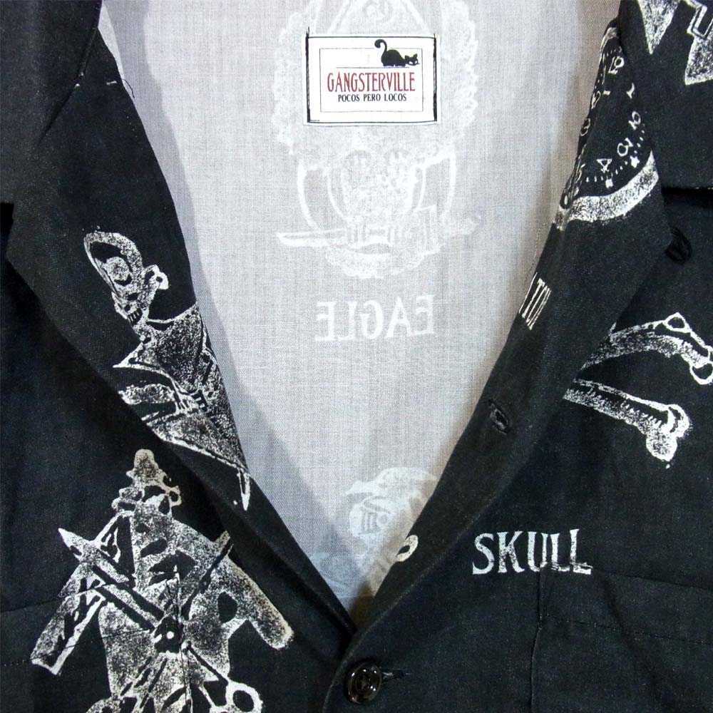 GANGSTERVILLE ギャングスタービル GSV-15-AW-26 SHAVING SHIRTS プリント 総柄 開襟 オープンカラー シャツ ブラック系 XL【中古】